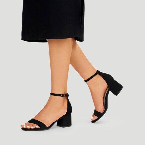 Dream Pairs Women's Black Nubuck Chunky Block Heel Ankle Strap Sandals Shoes - Picture 6 of 8